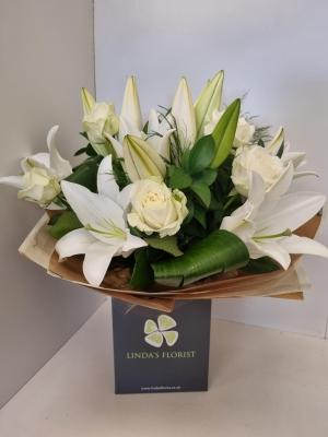 White Rose and Lily Hand Tied