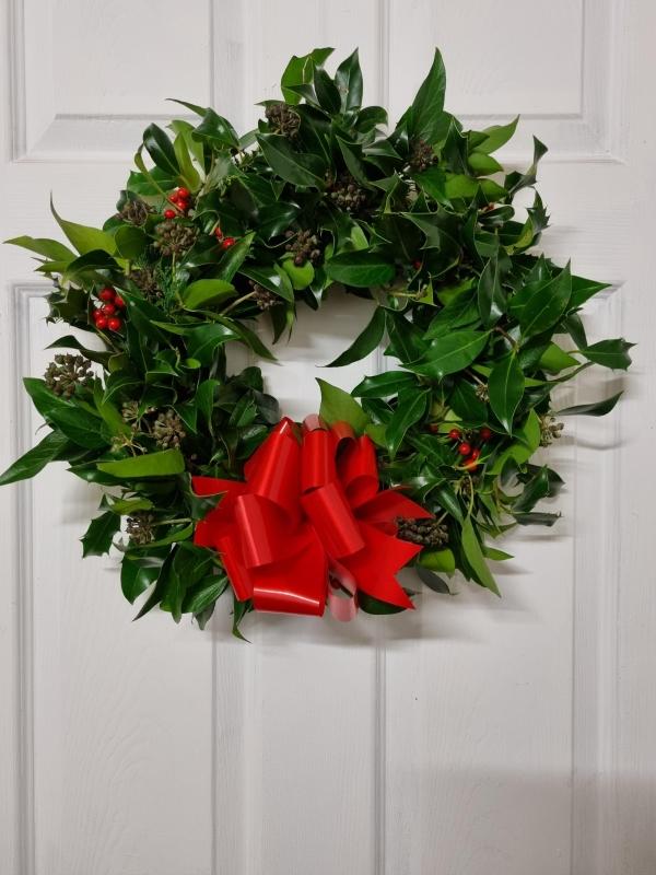 Festive holly wreath