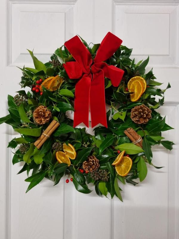 Festive holly wreath