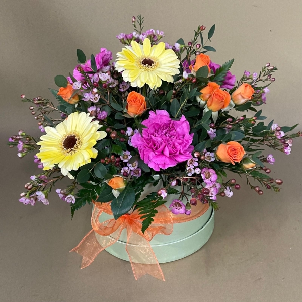 Made for Mum hatbox arrangement