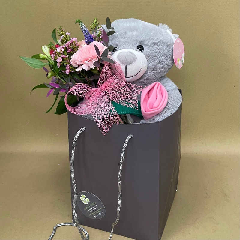 Summer garden bear with flowers