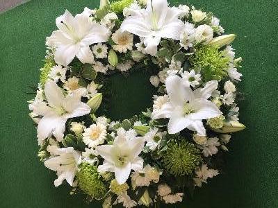 White & Green Lily Wreath