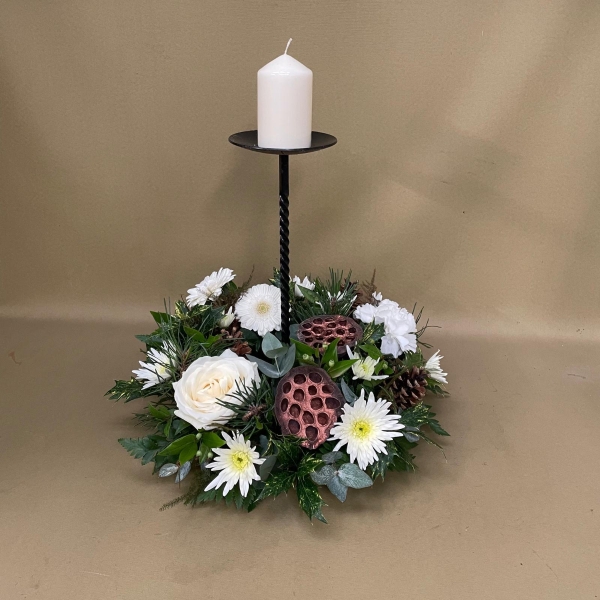 Winter Christmas candle wreath arrangement