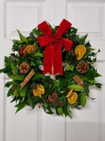 Festive holly wreath