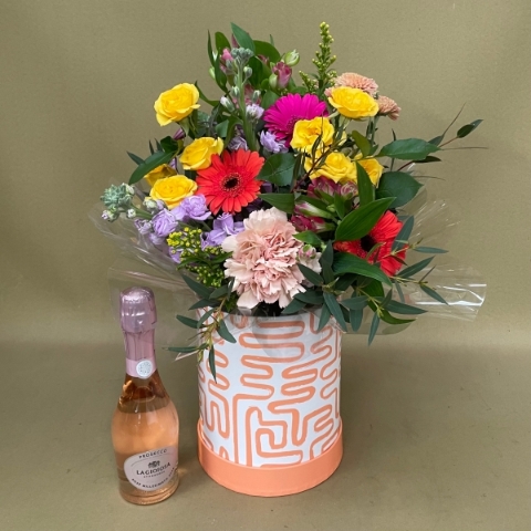 Large Curley Wurley hatbox with mini Prosecco