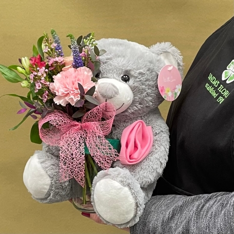 Summer garden bear with flowers