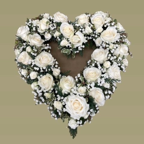 White rose and gypsophilia open heart